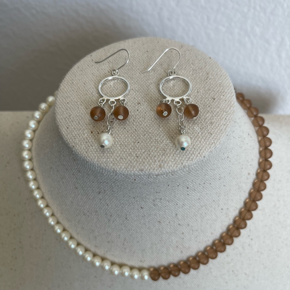 Sterling Silver Fresh water Pearl & Swarovski Crystal Necklace & earrings set.